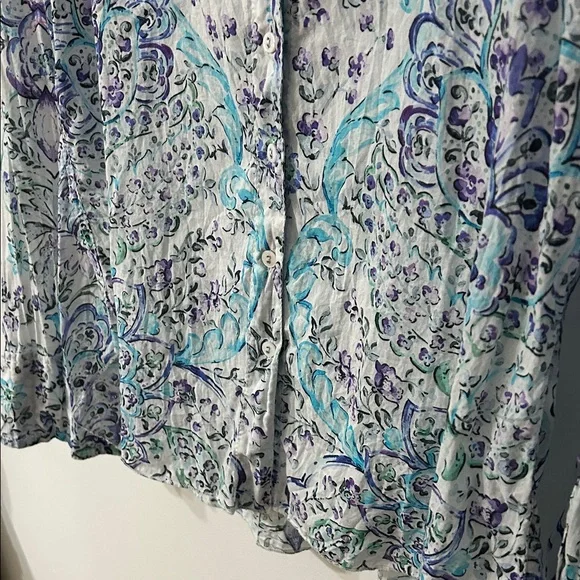 Cino Blouse Women's XL Floral Paisley Button-Down Shirt Teal/Blue Lightweight - Picture 7 of 16